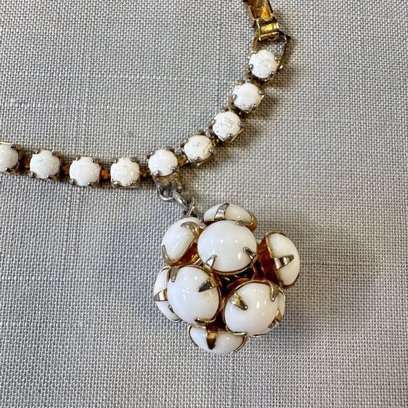 Vintage White Cabochon Bracelet with Ball Pendant - Picture 9 of 10